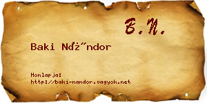 Baki Nándor névjegykártya